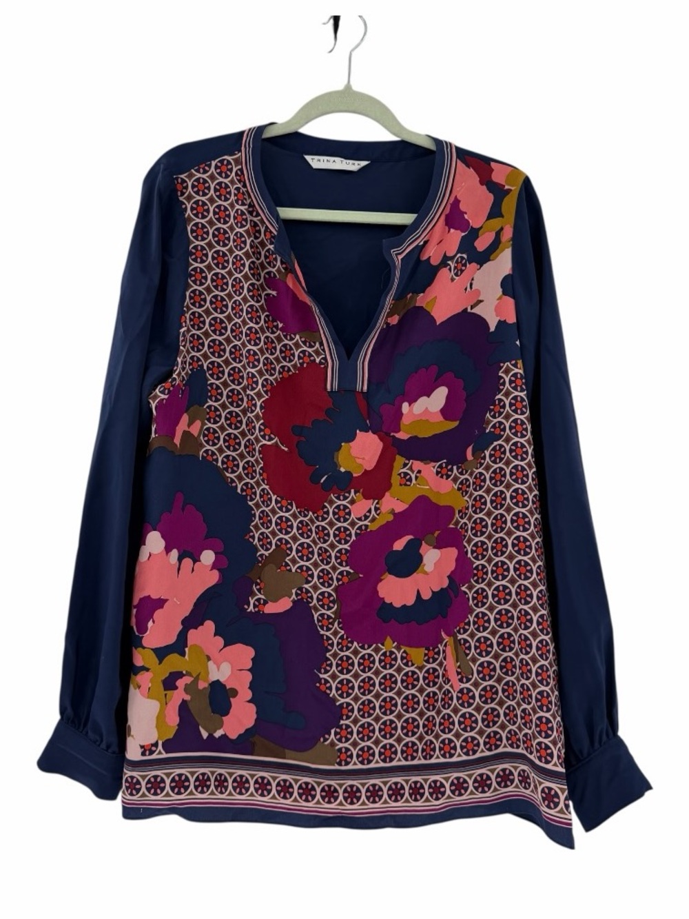 Trina Turk Lotta Silk Tunic Top‎ 100% Silk Floral Summer Career Top Size XL